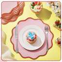 Pink Scalloped Paper Placemats 60 Pcs Disposable Coated Paper Waterproof Place Mat with Wavy Edge Table Decor for Baby Shower Party Supplie Birthday Wedding Banquet Tea Party (13.5 Inch Round)