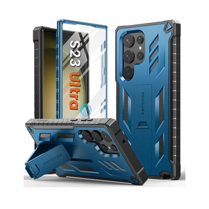 FNTCASE for Samsung Galaxy S23-Ultra Case: Military Grade Drop Proof Protection Mobile Cover with Kickstand | Matte Textured Rugged Shockproof TPU | Protective Sturdy Phone Case - Blue