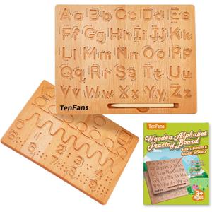 TanFans Wooden Alphabet Tracing Board - Montessori Educational Toy for Preschool - Fine Motor Skills Development - Learn to Write ABC - Double-Sided Letter Practice Tool - Ideal Gift for 3-5 Years Old (Alphabet Board)