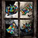 Tinlade 24 Pack Halloween DIY Suncatcher Paper Crafts Stained Glass Effect Paper Suncatchers, 600 Tissue Papers, Window Art Arts and Crafts for Thanksgiving Halloween Party Favors