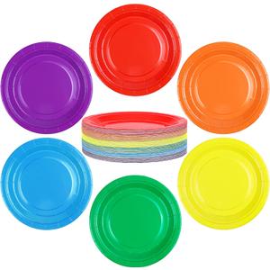 ADXCO Paper 72pcs 7inch Rainbow Plates, Waterproof, Durable, Disposable Party Supplies for Birthday, Picnic, Baby Shower, All Seasons, 6 Colors