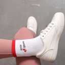 Women's Cute Grip Pilates Socks Non-Slip Crew Yoga Barre Socks with Colored cuff & Embroidery (Red-1 Pack)