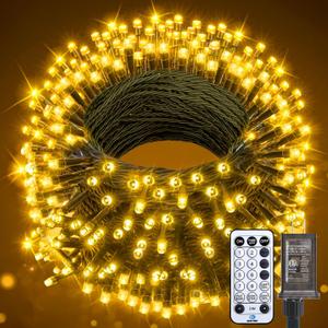 Christmas Tree Lights Outdoor, 205Ft 600 LED Twinkle Fairy Lights String Lights with 8 Light Modes for Christmas LED Garland Wreath Wedding Indoor Holiday Decorations with Dark Green Wire, Warm White