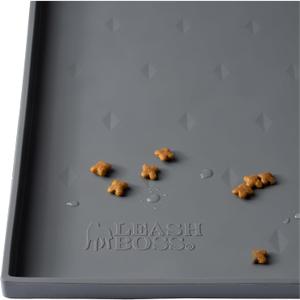 Leash Boss Dog Food Mat for Food and Water Bowls, Waterproof Silicone Pet Feeding Tray with Tall Raised Edges, Cat & Dog Placemat, Grey, 30 x 22 XXL