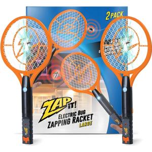 ZAP IT Bug Zapper Electric Fly Swatter Racket - High Power 4000 Volt Indoor Mosquito Zapper - USB Rechargeable Bat for Indoor and Outdoor - Portable Mini Electric Bat for Flies - Large 2 Pack, Orange