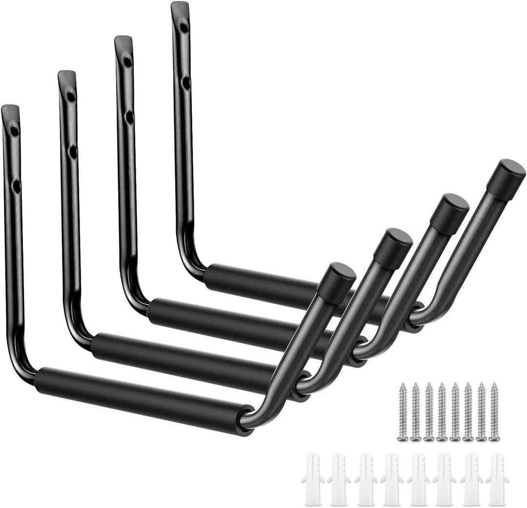 Ihomepark Heavy Duty Garage Indoor Kayak Storage Hooks Hanger, Wall Mounted Utility Hanging Cradle Rack for Canoe Paddle Board, Ladder, Folding Chairs, Hose, Bicycle and Tools (4 Pack, Black)