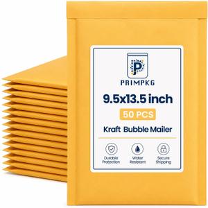 Kraft Bubble Mailers 9.5x13.5in Exterior, 8.7x13.5in Interior, 50 Pack Large Padded Envelopes, Self-Seal Tear Resistant, Parcel Packaging for Ecommerce Supplies & Product Wrapping