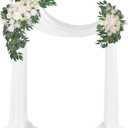 Wedding Arch Flowers Kit 2pcs Artificial Floral Swag Arrangement with 1pcs Drape for Wedding Ceremony Arbor Backdrop Decoration White
