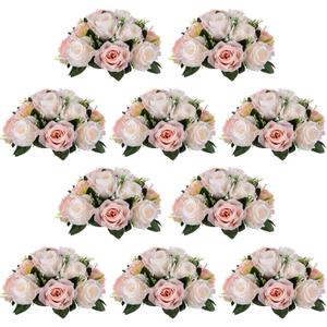 NUPTIO Flower Balls for Wedding Centre pieces - 10 Pcs 9.5in Diameter Artificial Flower Ball Arrangement Bouquet Peachy Pink & Creamy White Fake Rose Flowers Party Centerpieces for Weddings Tables