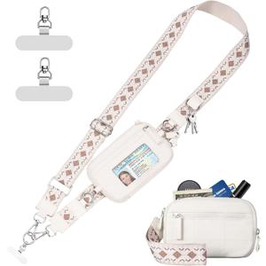 Clip and Go Strap for Phone with Wallet Crossbody Phone Lanyard with Anti-Theft Zipper Pouch Detachable Quilted Wrist Wallet with RFID and ID Window for Daily Travel. (Medium, Apricot)