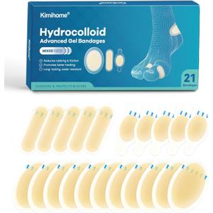 Gel Blister Bandages - 21 PCS Hydrocolloid Bandages for Feet, Blister Cushions Pads for Prevention Recovery, Water Resistant Adhesive Bandages for Heel, Toes, Daily & Travel Essentials (Variety Pack)