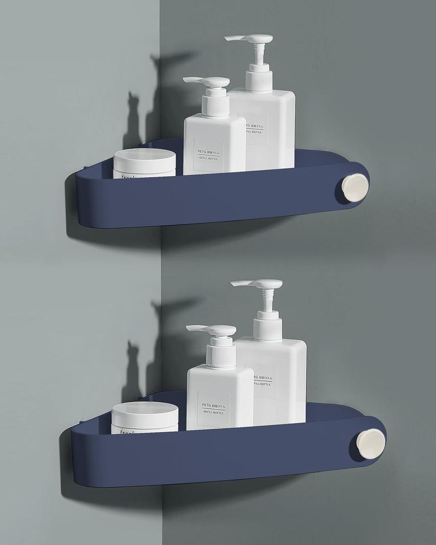 Sotfamily Plastic Shower Caddy Corner (For 90 Only), 2 Pack Adhesive Corner Shower Shelves for Bathroom Organizers and Storage, Navy