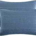 PHF 100% Cotton Waffle Pillow Shams Queen Size, 2 Pack 20" x 30" Soft Skin-Friendly Pillowcases, No Filling, Aesthetic Woven and Breathable Waffle Weave Pillow Case Covers for Bed, Captain's Blue