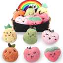 6 Pcs Dancing Fruit Plush 3.15 Inch Stuffed Fruits Toy Mini Avocado Strawberry Orange Pineapple Peach with Felt Carrying Basket Sensory Gifts for Birthday Party Decorations