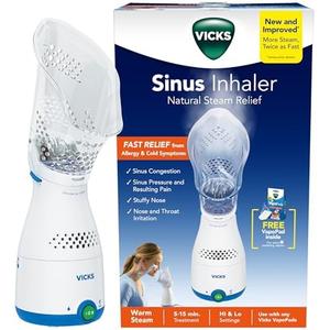 Vicks Sinus Inhaler, New & Improved Non-Medicated Steam Inhaler for Sinus Relief, Allergies, Congestion & Colds, Vocal Steamer, Soothes Nasal & Throat Passages, Works with VapoPads