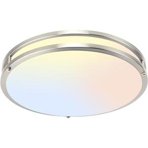 16Inch Flush Mount LED Ceiling Light Fixtures, 5CCT Adjustable 2700K 3000K 4000K 5000K 6500K, Dimmable Close to Ceiling Light for Kitchen, Bathroom, Kitchen, Bedroom, Brushed Nickel, 1 Pack