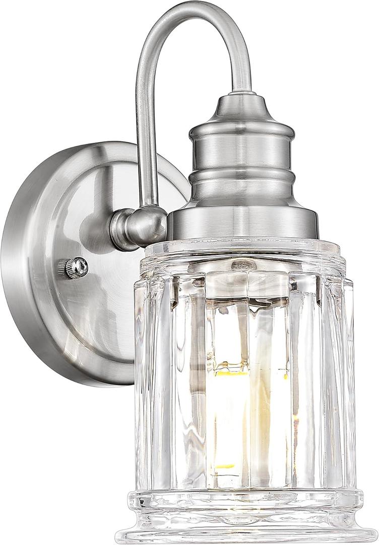 Brushed Nickel Wall Sconce, HWH Modern Sconce Wall Lighting Vanity Sconce Lights for Bathroom, 1-Light Wall Sconce with Bell-Shaped Fluted Glass, 5HZG106B BN