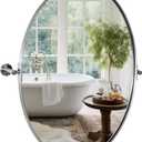 ANDY STAR Brushed Nickel Bathroom Mirror, 20 x 30 Inch Oval Pivot Mirror for Wall, Unique Farmhouse Tilt Mirror in Slim Silver Stainless Steel Metal Frame for Bedroom, Powder Room