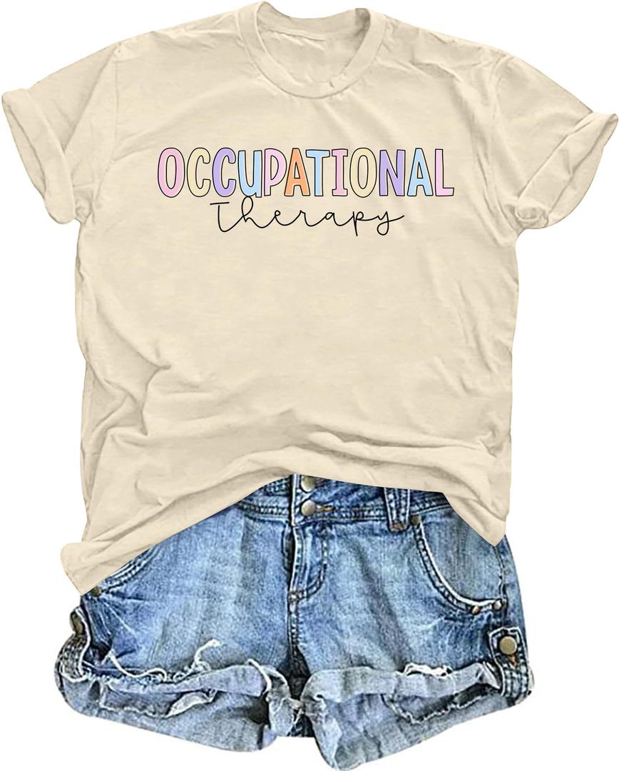 QAUN Occupational Therapy Shirt Women: Mental Health Tshirt Occupational Therapist T-Shirt Short Sleeve Tops (Apricot, XX-Large) (Yellow, XXL)