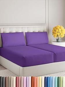 Sleepy Town Split King Size Bed Sheets - 5 Piece - Split King Sheet Set - Extra Soft, Comfy & Cooling - Easy Care - Shrinkage, Wrinkle & Fade Free - Brushed Microfiber - Deep Pocket Sheets (Purple)