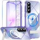 OWKEY for Samsung Galaxy A37/A36 Bark Phone Pro 5G Case with Stand, Magnetic Shockproof Case Fit for Magsafe Translucent Matte Cover for Samsung A37/A36, Clear