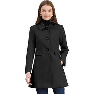 Allegra K Women's 2025 Coat Winter Classic Vintage Mid-Length Lapel Collar Single Breasted Overcoat M