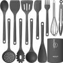 Silicone Cooking Utensils Set - 600F Heat Resistant, Nonstick Kitchen Utensil Set with Spatulas, Spoons, Whisk, Tongs, BPA Free, Dishwasher Safe (Gray)