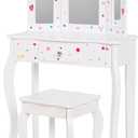 UTEX Kids Vanity Table and Chair Vanity Set with Mirror Makeup Dressing Table with Drawer, Play Vanity Set,White