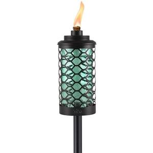 TIKI Honeycomb Outdoor Torch, 65" – Blue Decorative Lighting for Patio, Backyard & Lawn | 3-in-1 Design: Full-Size, Mid-Size Garden & Table Torch | Includes Snuffer & Wick