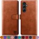 SUANPOT for Samsung Galaxy S23 FE Wallet case RFID Blocking Credit Card Holder,PU Leather Flip Folio Book Phone case Cover Women Men for Samsung S23 FE 5G case Wallet Light Brown