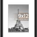 upsimples 9x12 Picture Frame, Display Pictures 6x8 with Mat or 9x12 Without, Wall Hanging Photo Frames, Black, 1 Pack