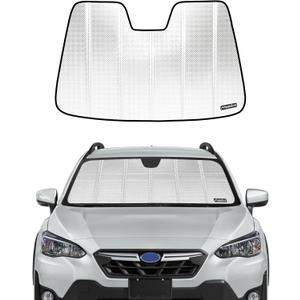 Windshield Sun Shade for Subaru Crosstrek 2018-2023, Impreza 2017-2021 Without Eyesight Driver Assist. Reflective Aluminum Film Front Window Sunshade - BLAZBLOCK (Shiny Silver (Classic))