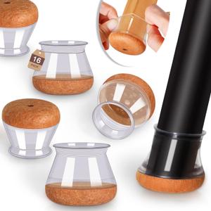 16 Pack Chair Leg Floor Protectors Chair Leg Protectors for Hardwood Floors Felt Silicone Caps Strengthen Bottom Protection Non Slip Reduce Noise Clear Round Large Fit 1-1/8" ~ 1-9/16" (27~40mm)