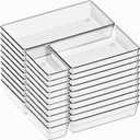 Criusia 30 Pack Large Clear Plastic Drawer Organizer Bins - Acrylic Kitchen Drawer Organization and Storage Dividers for Utensils Gadgets, Office Bathroom and Vanity Organizer for Makeup Accessoires, 
Product Dimensions	12"L x 6"W x 2"H
Item Weight	3.87 kg