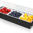 Bar Fruit Condiment Caddy With Lid,Bar Garnish Tray Caddy For Bartenders,Plastic Toppings Container For Fruits,Ice Cream,Salad(3 Compartment)