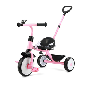Liberry 2 in 1 Toddler Tricycle Age 2 3 4 Years Old, Kids Trike with Adjustable Push Handle, Bell & Basket, 3 Wheel Bike Riding Toy Birthday Gift for Girls Boys, Light Pink