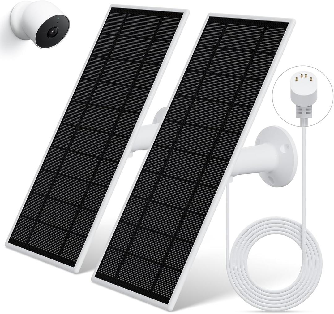 Solar Panel for Google Nest Camera, 2Pack Upgraded Solar Power Charger for Google Nest Cam Indoor & Outdoor(Battery Version), Flexible Solar Panels with IP65 Waterproof 13.1Ft Charging Cable