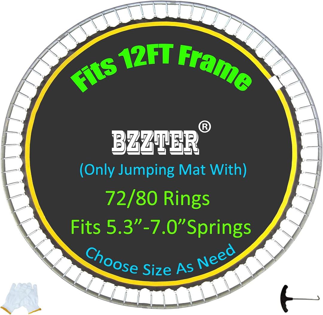 Trampoline Mat 12ft, Fit 12 Foot Diameter Trampoline Frame, Replacement Mat with 10 Rows of Stitching, Pull Hook and Gloves