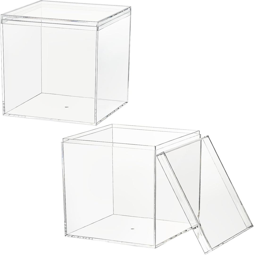 Clear Acrylic Box Plastic Square Cube Plastic Square Container 2 Pack Small Acrylic Box with Lid, 4.7x4.7x4.7Inch Storage Boxes Organizer Containers for Candy Pill and Tiny Jewelry