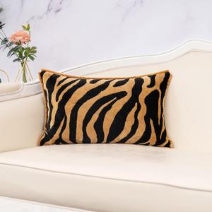 Yangest Black and Gold Rectangle Pillow Cover Cut Velvet Zebra Print Cushion Cover Luxury Modern Pillow Cover for Couch Living Room Bedroom, 12x20 Inch