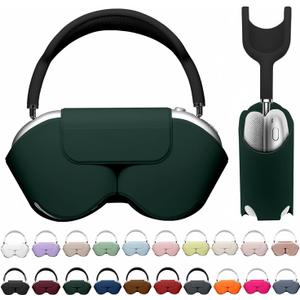 Maxjoy for Apple Airpods Max Smart Case Cover, Soft PU Leather Protective Cover Accessories for Airpod Max with Sleep Mode, Anti-Dust Travel Carrying Case for Airpods Pro Max Headphones, Dark Green