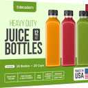 12oz 20pcs Juice Bottles With Caps - MADE IN USA Juice Containers With Lids For Fridge - Juicer Bottles With Tamper Evident Caps, Shatterproof, BPA-Free, Leak proof, Disposable & Recyclable (12 oz 20 Pack)