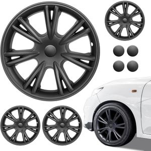 19 Inch Tesla Model Y Wheel Covers 4 Pcs Compatible with Tesla Model Y 2019-2024 Matte Black ABS Hubcaps with Snap Wheel Cover HubCaps Protect Hub 2019-2024