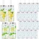 Vesici 24 Pack Ocean Plastic Cups with Lid and Straw 13.5 oz Beach Party Tumblers Clear Reusable Plastic Cup Bulk Blue Seashell Ocean Cold Drink Last Toast on The Coast for Summer Party Birthday