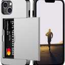 Nvollnoe for iPhone 13 Case with Card Holder Heavy Duty Protective Dual Layer Shockproof Hidden Card Slot Slim Wallet Case for iPhone 13 for Women&Men(Silver)