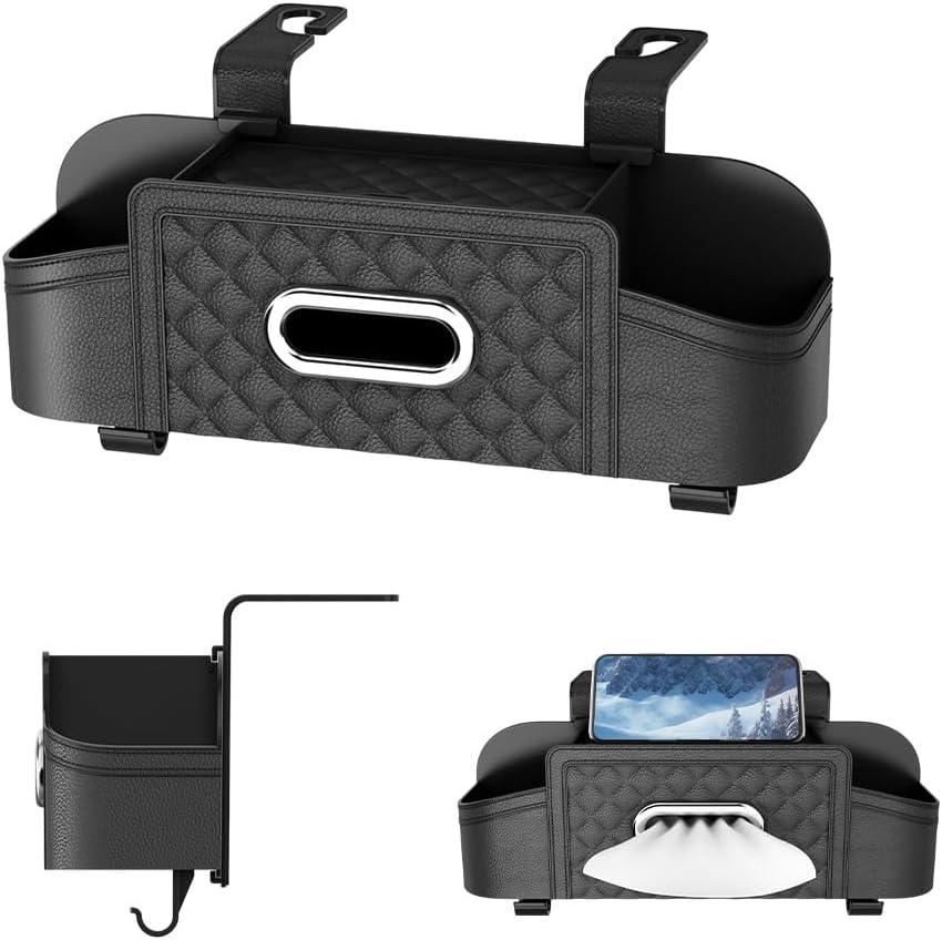 3-in-1 Car Backseat Organizer with Cup Holder Tissue Box and Hooks, Multifunctional Car Seat Back Storage Box, Car Headrest Backseat Organizer for Travel SUV Sedan Truck Car Accessories (Black)