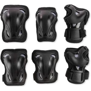 Rollerblade Skate Gear 3 Pack Protective Gear, Knee Pads, Elbow Pads and Wrist Guards, Inline Skating, Multi Sport Protection, Unisex, Black (Medium)