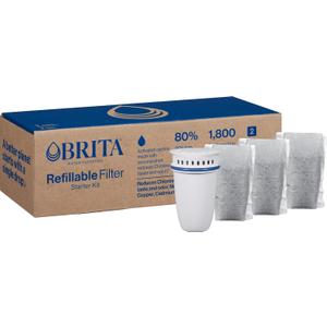 Brita Refillable Filter Starter Kit for Pitchers and Dispensers, BPA-Free, 80% Less Plastic*, Each Lasts Two Months, Includes 1 Shell and 3 Refillable Water Filters