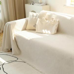 MEETSKY Couch Cover Sofa Covers Couch Covers for 3 Cushion Couch Sofa Pet Friendly, L Shaped Sectional Sofa Covers Washable Simply Put Sofa Throw Cover for Dogs, 91" x 134", Beige