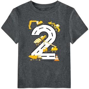 IOUHI Birthday Shirt Boy Construction Excavator Truck Short Sleeve T Shirt Tees Digger Themed Party
